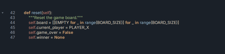 Explain Mode off, showing raw reset() method