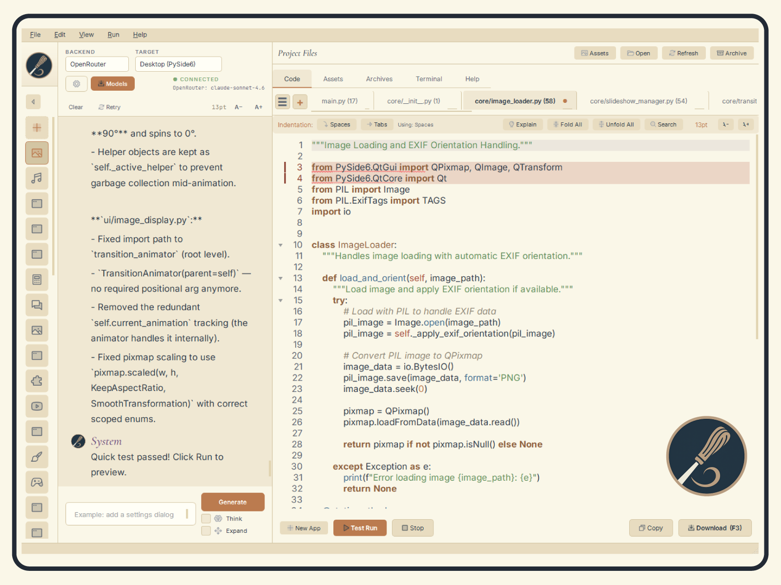 The same Whittl interface with the light theme active, showing cream backgrounds with copper accents