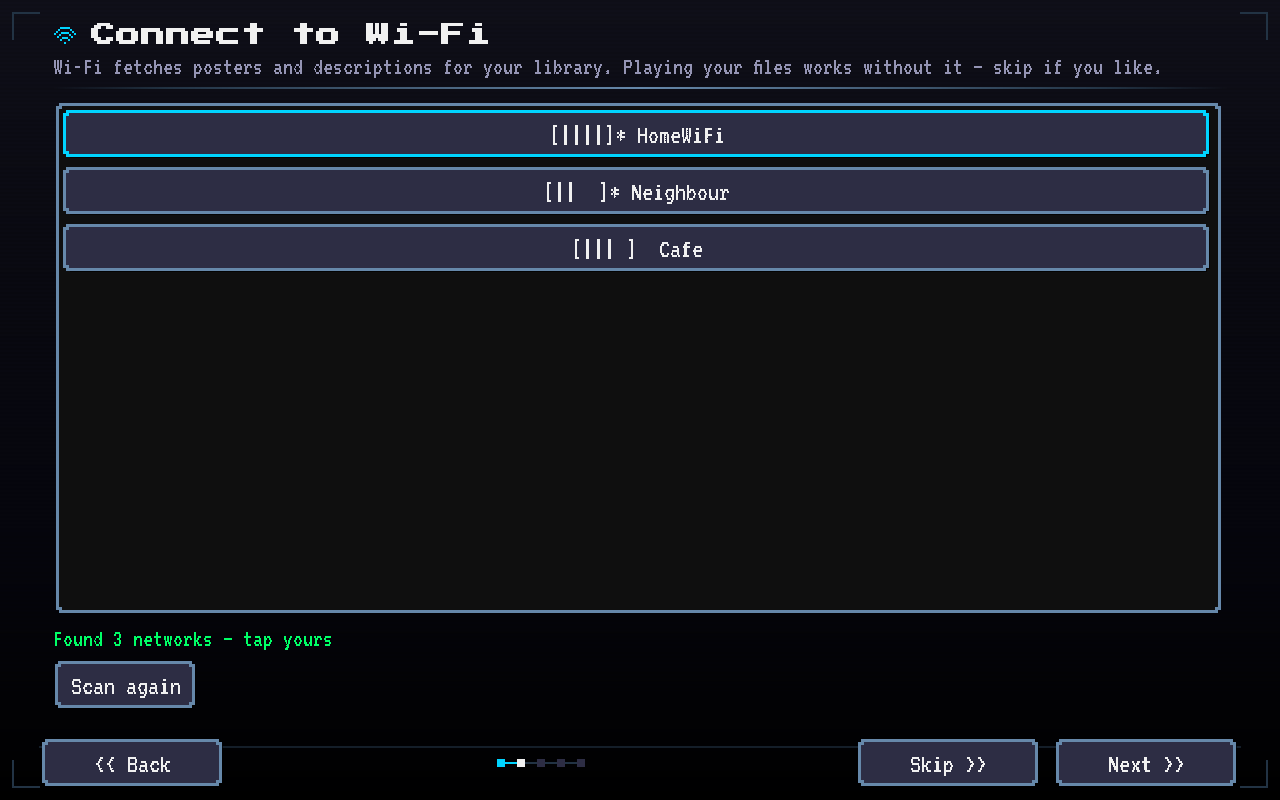 Connecting to Wi-Fi during CineBit OS setup