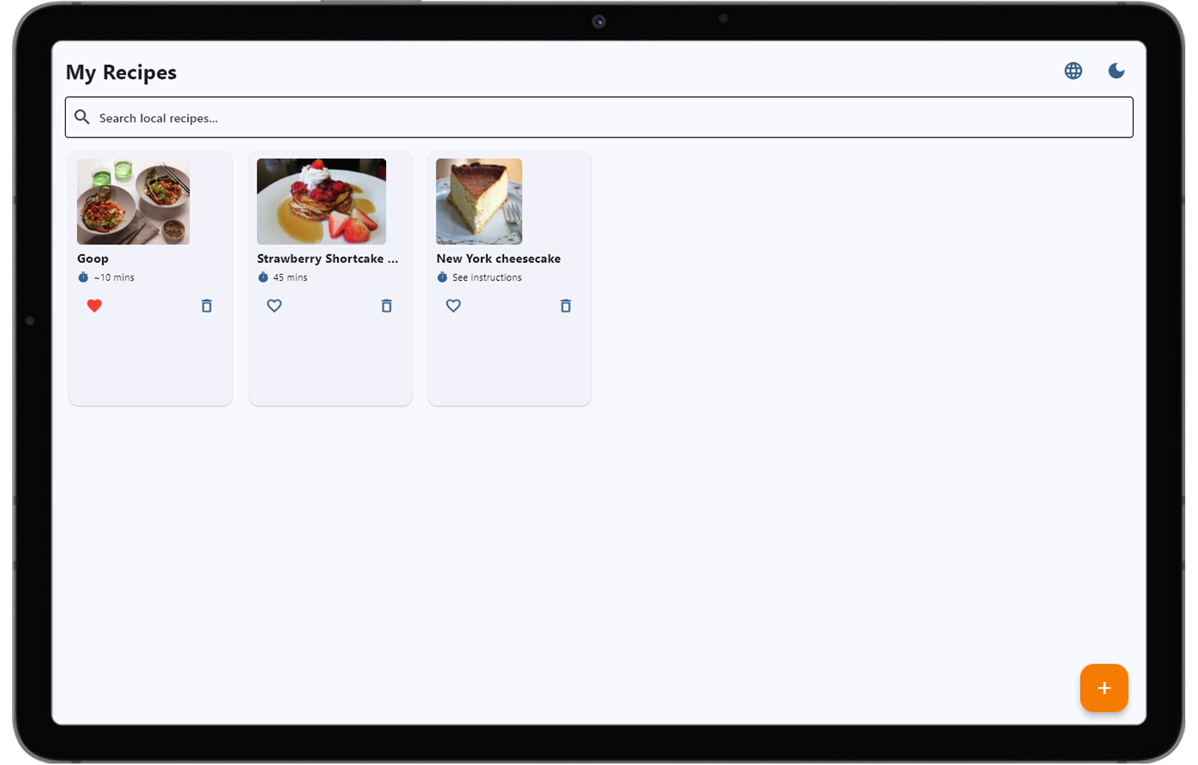 Recipe app generated by Whittl running on Android tablet